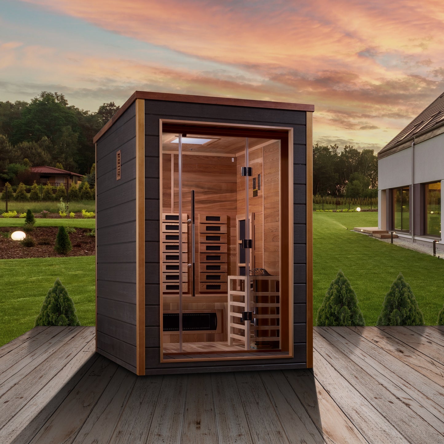 Golden Designs "Nora" 2 Person Hybrid (PureTech™ Full Spectrum IR or Traditional Stove) Outdoor Sauna (GDI-8222-01)