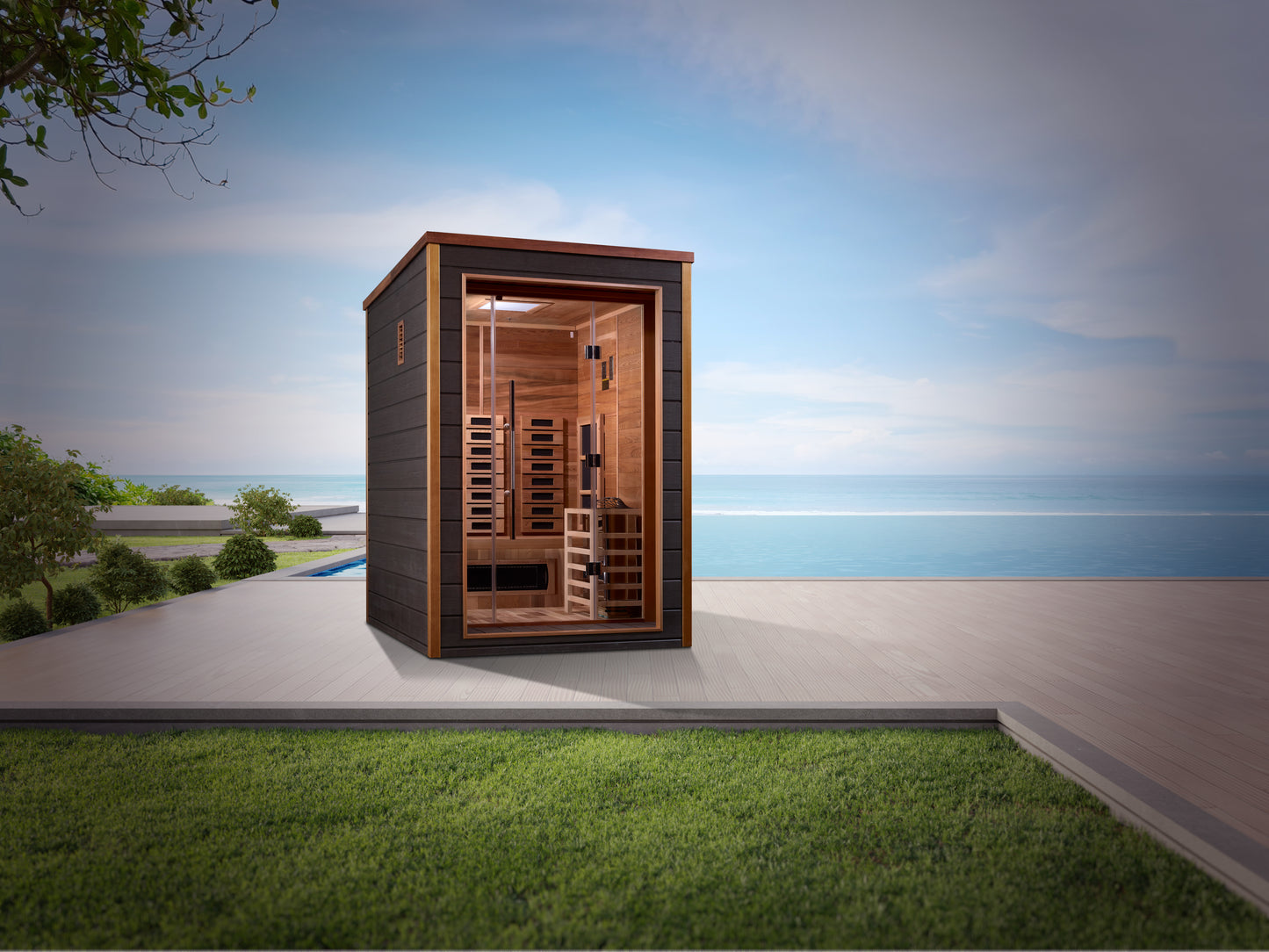 Golden Designs "Nora" 2 Person Hybrid (PureTech™ Full Spectrum IR or Traditional Stove) Outdoor Sauna (GDI-8222-01)