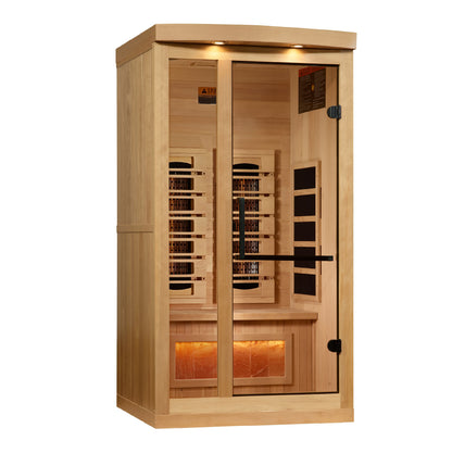 Golden Designs 1-2-Person Full Spectrum PureTech™ Near Zero EMF FAR Infrared Sauna with Himalayan Salt Bar (GDI 8010-03)