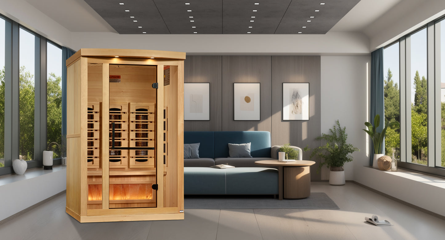 Golden Designs 2-Person Full Spectrum PureTech™ Near Zero EMF FAR Infrared Sauna with Himalayan Salt Bar (GDI-8020-03)