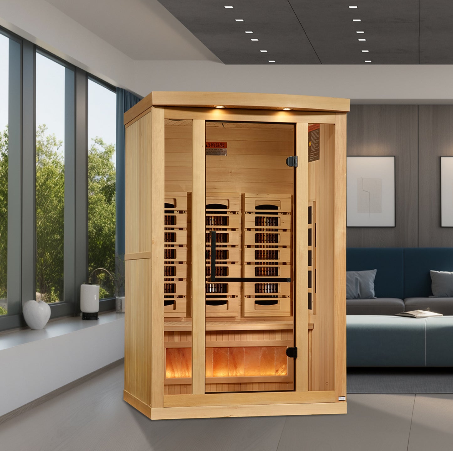 Golden Designs 2-Person Full Spectrum PureTech™ Near Zero EMF FAR Infrared Sauna with Himalayan Salt Bar (GDI-8020-03)