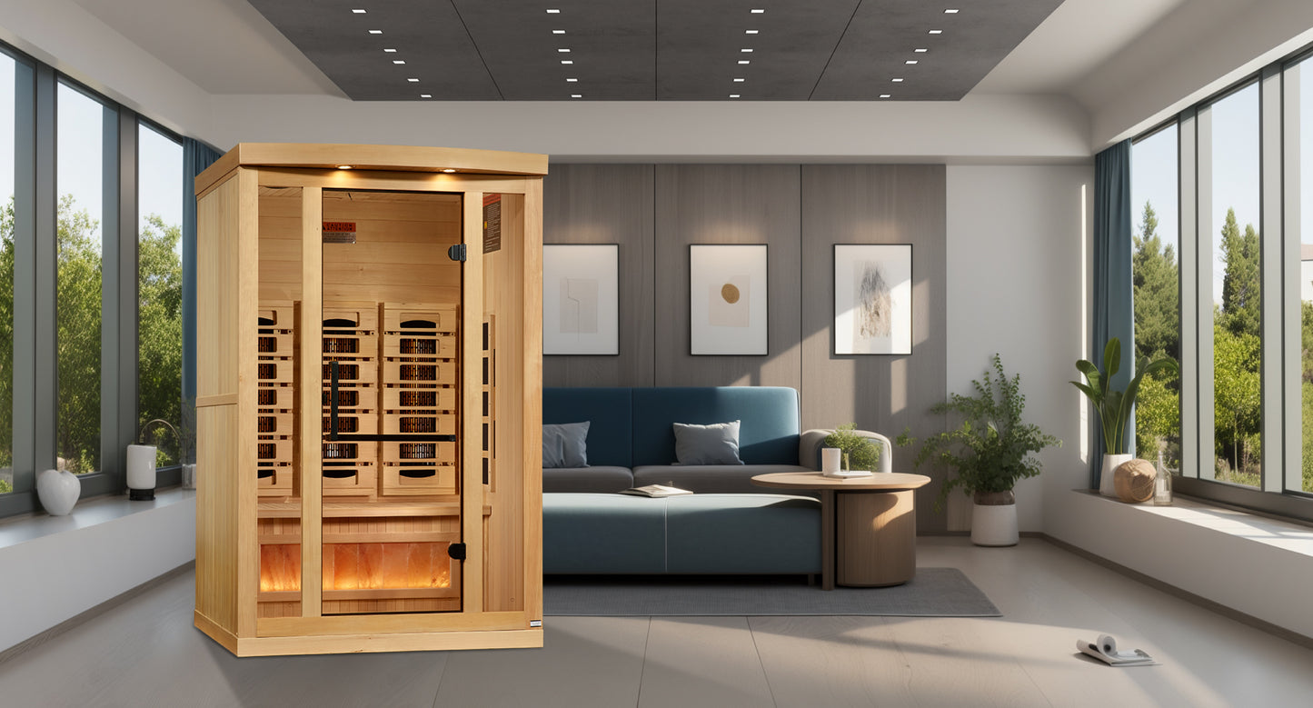 Golden Designs 2-Person Full Spectrum PureTech™ Near Zero EMF FAR Infrared Sauna with Himalayan Salt Bar (GDI-8020-03)