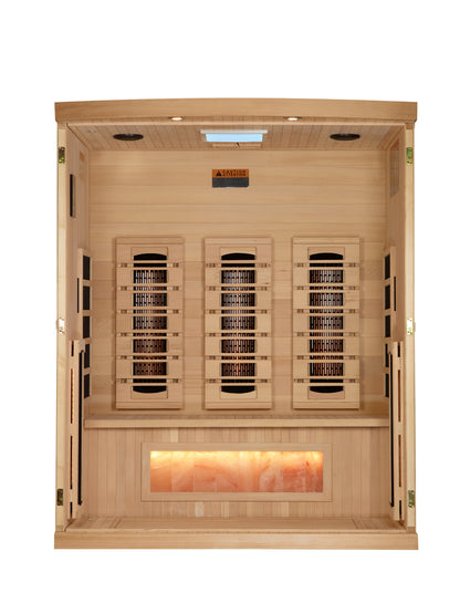 Golden Designs 3-Person Full Spectrum PureTech™ Near Zero EMF FAR Infrared Sauna with Himalayan Salt Bar (GDI-8030-03)