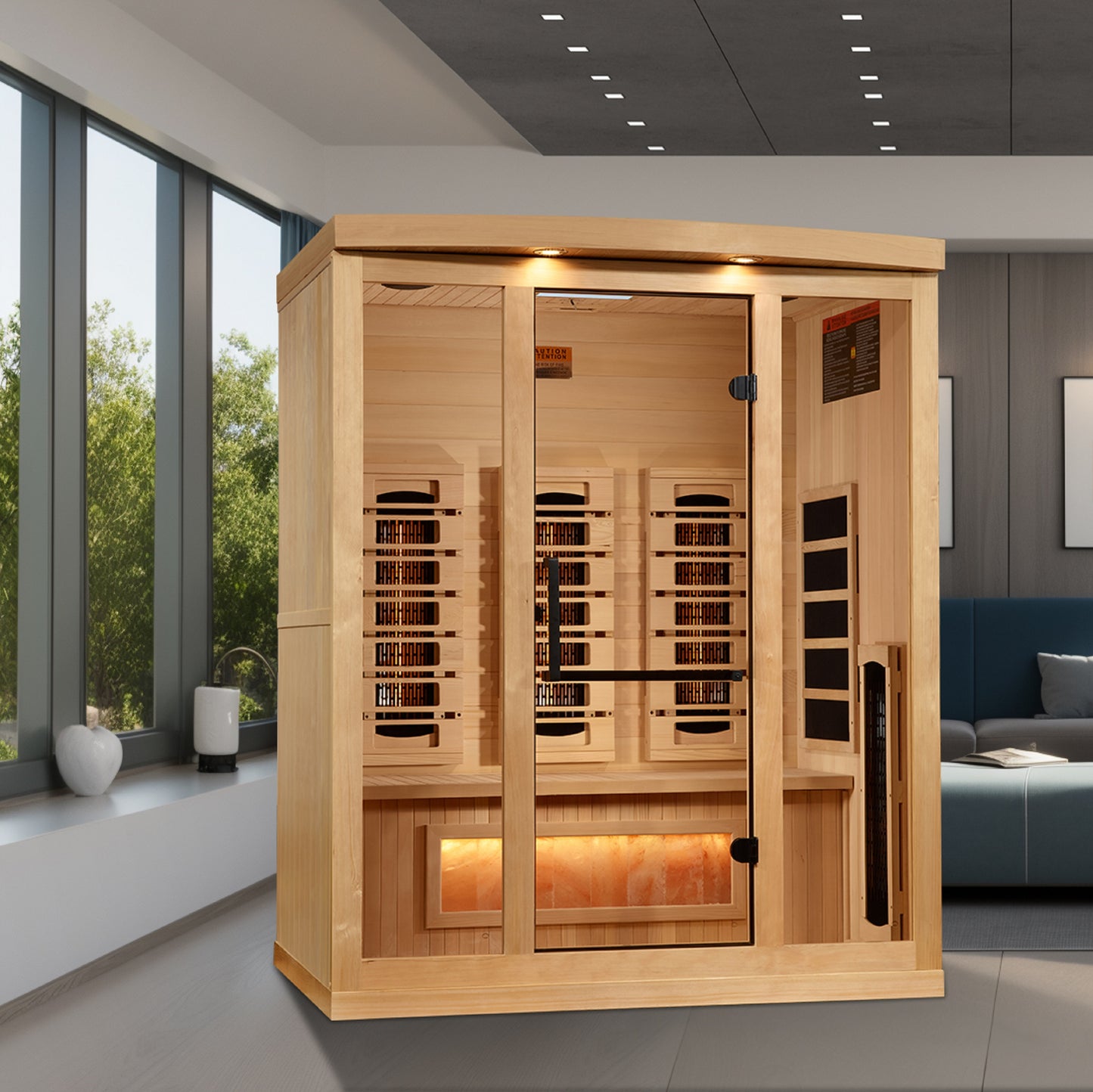 Golden Designs 3-Person Full Spectrum PureTech™ Near Zero EMF FAR Infrared Sauna with Himalayan Salt Bar (GDI-8030-03)