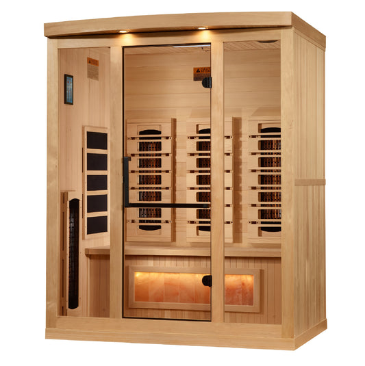 Golden Designs 3-Person Full Spectrum PureTech™ Near Zero EMF FAR Infrared Sauna with Himalayan Salt Bar (GDI 8030-03)