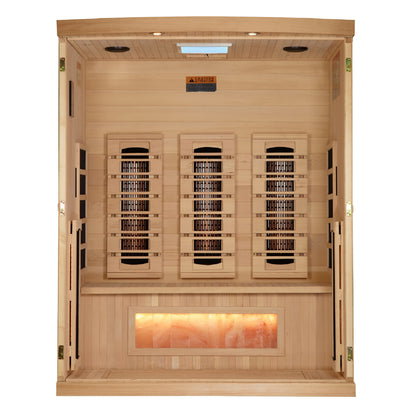Golden Designs 3-Person Full Spectrum PureTech™ Near Zero EMF FAR Infrared Sauna with Himalayan Salt Bar (GDI-8030-03)