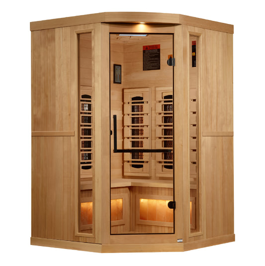 Golden Designs 3-Person Corner Full Spectrum PureTech™ Near Zero EMF FAR Infrared Sauna with Himalayan Salt Bar (GDI-8035-03)