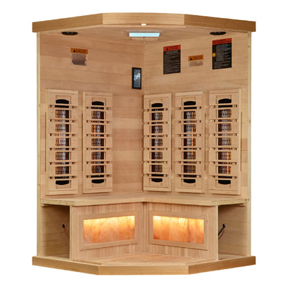 Golden Designs 3-Person Corner Full Spectrum PureTech™ Near Zero EMF FAR Infrared Sauna with Himalayan Salt Bar (GDI-8035-03)