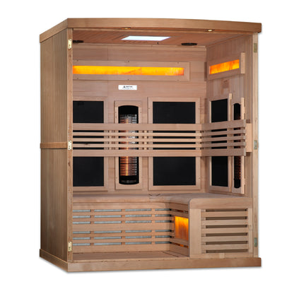 Golden Designs 3-Person Full Spectrum PureTech™ Near Zero EMF FAR Infrared Sauna with Himalayan Salt Bar (GDI-8230-01)