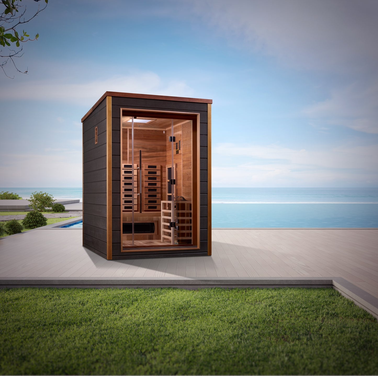 Golden Designs "Nora" 2 Person Hybrid (PureTech™ Full Spectrum IR or Traditional Stove) Outdoor Sauna (GDI-8222-01)