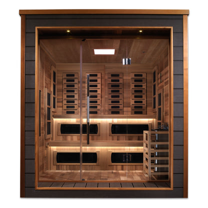 Golden Designs "Karlstad" 6 Person Hybrid (PureTech™ Full Spectrum IR or Traditional Stove) Outdoor Sauna (GDI-8226-01)