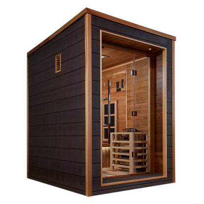 Golden Designs "Nora" 2 Person Hybrid (PureTech™ Full Spectrum IR or Traditional Stove) Outdoor Sauna (GDI-8222-01)