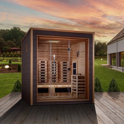 Golden Designs Visby 3 Person Hybrid (PureTech™ Full Spectrum IR or Traditional Stove) Outdoor Sauna (GDI-8223-01)