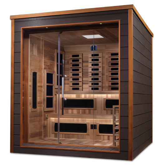 Golden Designs "Karlstad" 6 Person Hybrid (PureTech™ Full Spectrum IR or Traditional Stove) Outdoor Sauna (GDI-8226-01)