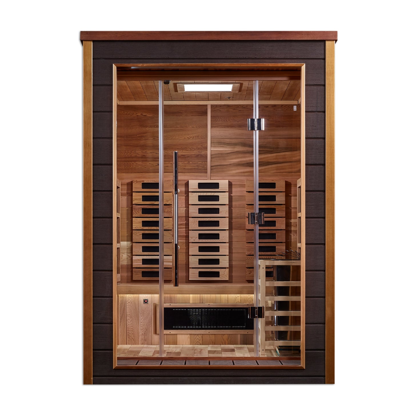 Golden Designs "Nora" 2 Person Hybrid (PureTech™ Full Spectrum IR or Traditional Stove) Outdoor Sauna (GDI-8222-01)