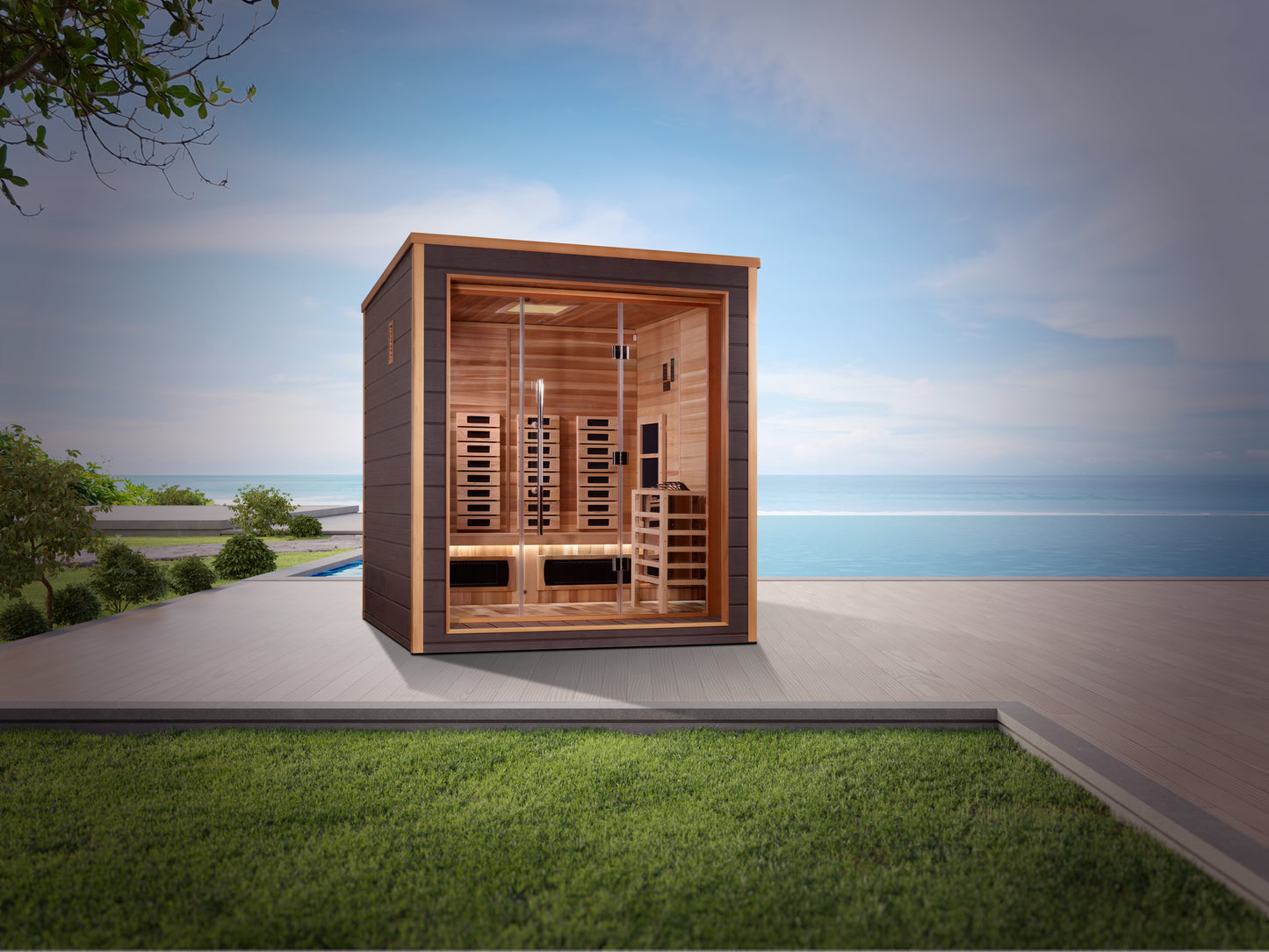 Golden Designs Visby 3 Person Hybrid (PureTech™ Full Spectrum IR or Traditional Stove) Outdoor Sauna (GDI-8223-01)
