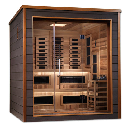 Golden Designs "Karlstad" 6 Person Hybrid (PureTech™ Full Spectrum IR or Traditional Stove) Outdoor Sauna (GDI-8226-01)