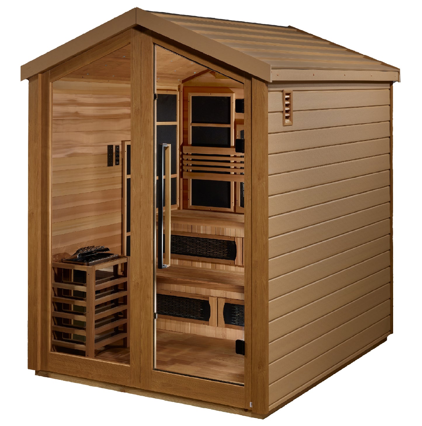 Golden Designs Kaskinen 6 Person Hybrid (PureTech™ Full Spectrum IR or Traditional Stove) Outdoor Sauna (GDI-8526-01)