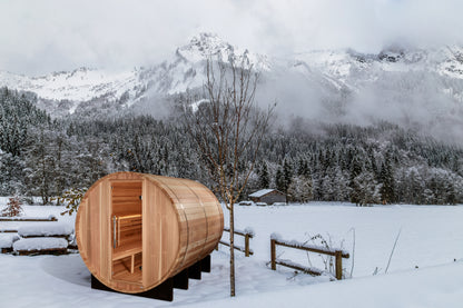 Golden Designs "Klosters" 6 Person Barrel Traditional Sauna - Pacific Cedar (GDI-B006-01)