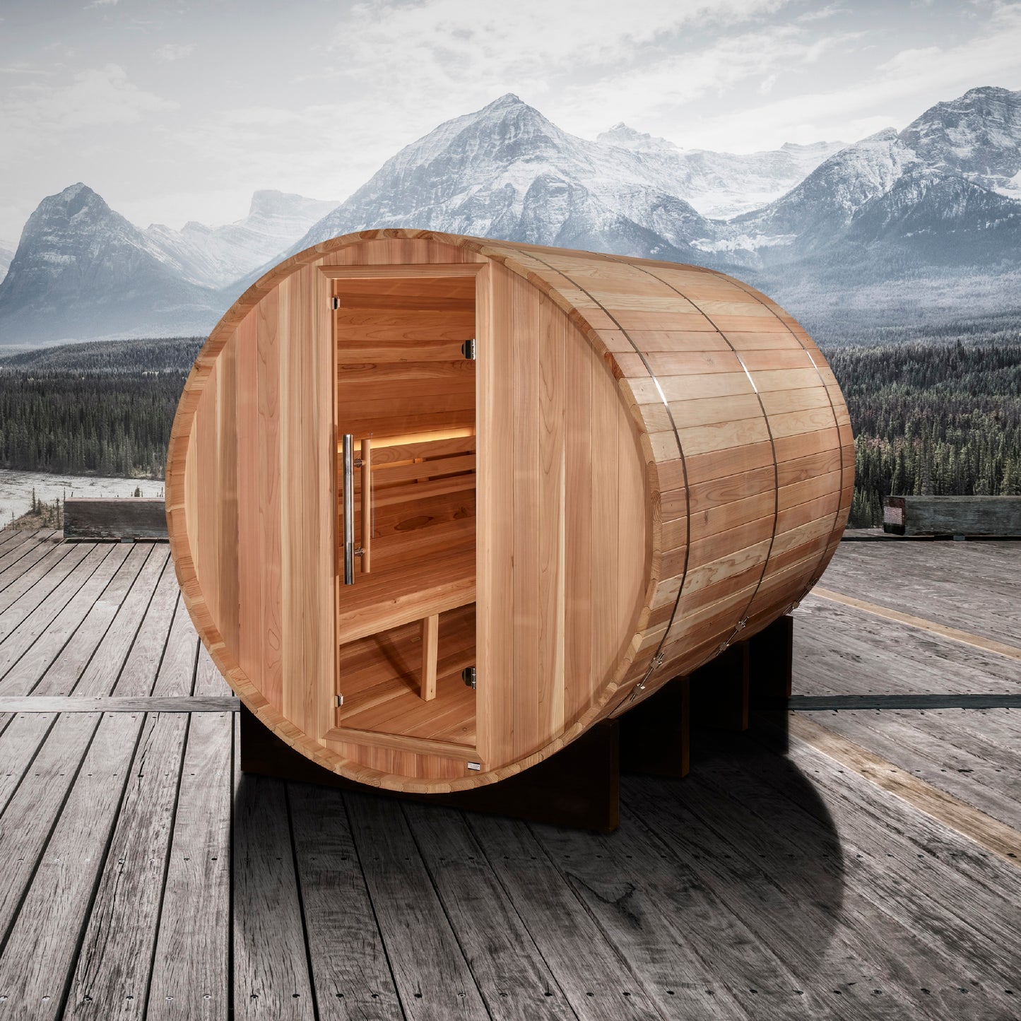 Golden Designs "Klosters" 6 Person Barrel Traditional Sauna - Pacific Cedar (GDI-B006-01)